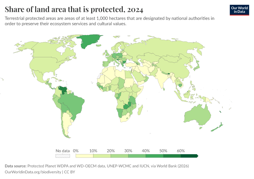 A thumbnail of the "Share of land area that is protected" chart